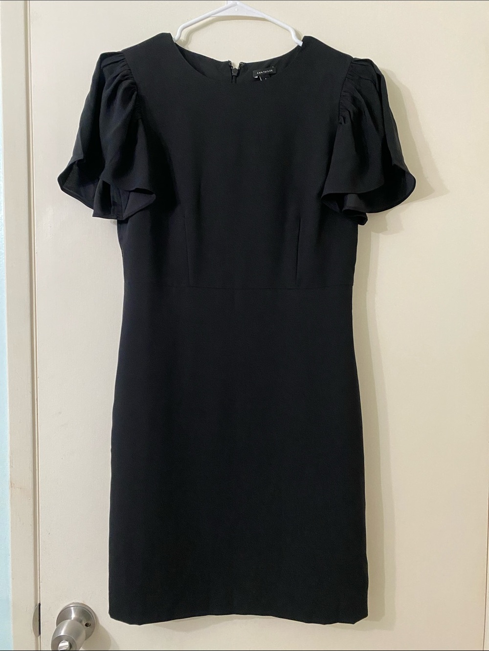 Ann Taylor Black Midi Dress with Puff Short Sleeves